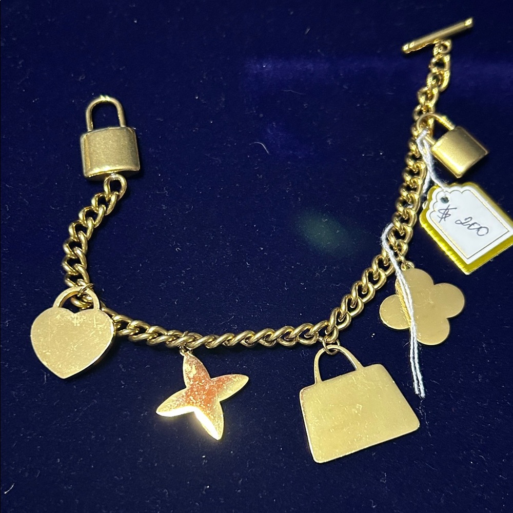 Gold Charm Bracelet with Heart and Star